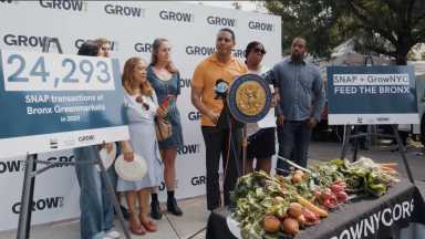 U.S. Respresentative Ritchie Torres, Borough President Vanessa L. Gibson State Assembly Member Landon Dais and nonprofit partners and small farms gathered to warn about the potential devastating impacts that the proposed $300 million in cuts to the Supplemental Nutrition Assistance Program (SNAP) could have on families in the Bronx.